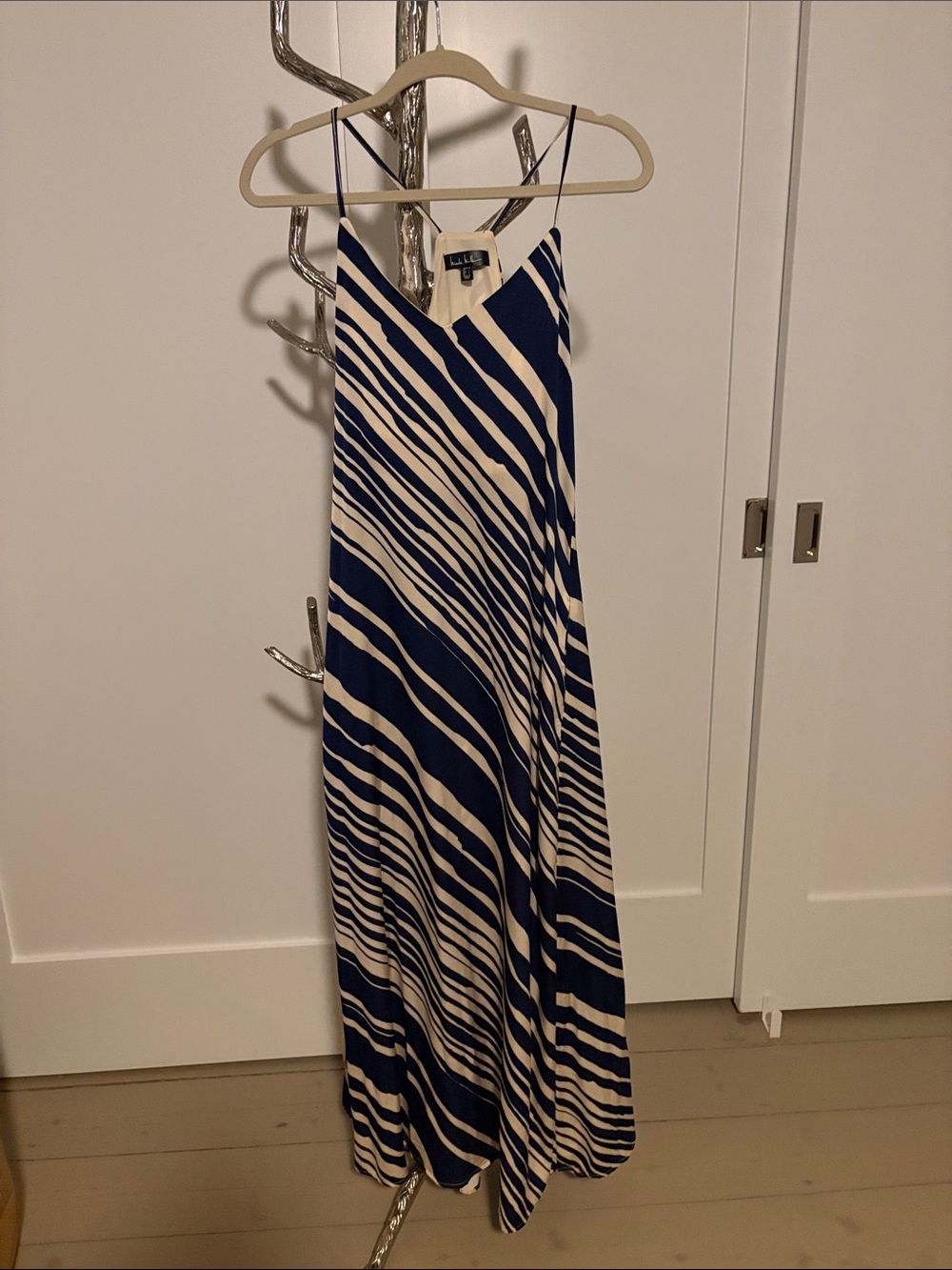 Nicole Miller Navy and White Striped Slip Maxi Dress